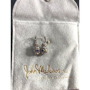 John Medeiros Women's Handcrafted Filigree Tear Drop Earrings with Blue Crystal